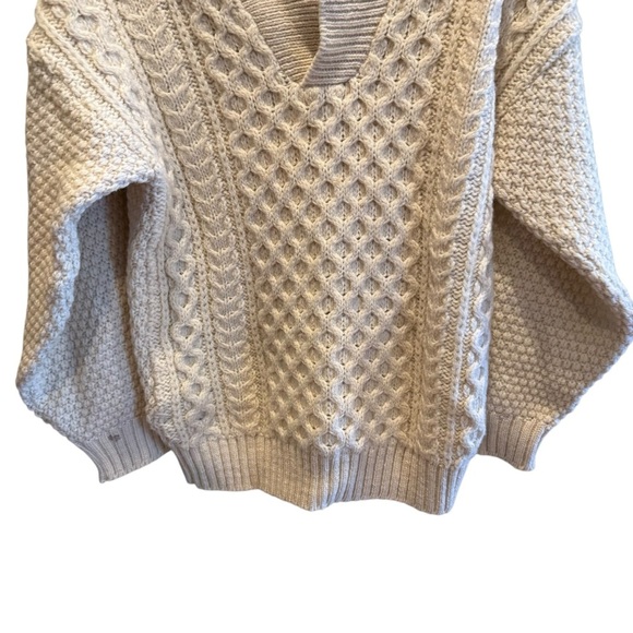Vintage Cottage Knitwear Aran Wool Sweater Mens S/M Ivory Chunky Cable Fisherman - Picture 7 of 16